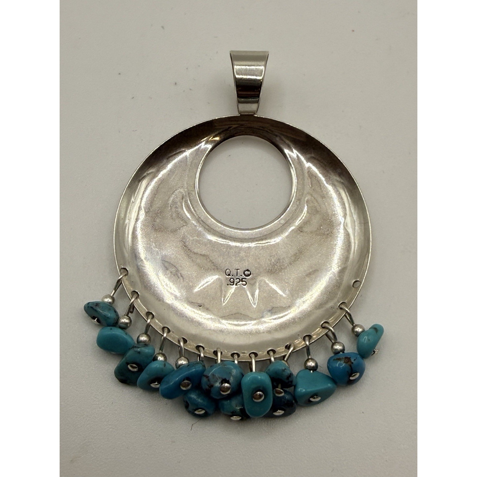 Sterling Silver Pendant Quoc Qt 925 Turquoise Nugget Southwestern Dangle Etched — image 2 of 5